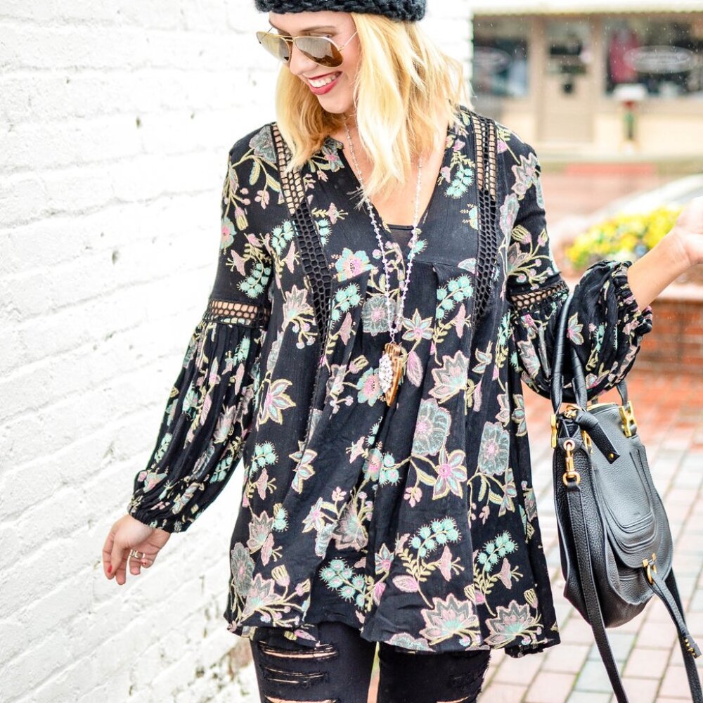 Free People Just The Two Of Us SwingTunic Boho Floral Size M - Picture 3 of 12